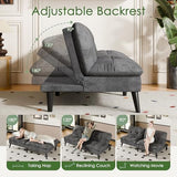 Shintenchi Convertible Futon Sofa Bed, Folding Velevt Set with Adjustable Backrest Recliner Lounge for Living Room, Apartment or Office, Solid Wood Frame, 3-Seater Sofa, Dark Grey Shintenchi