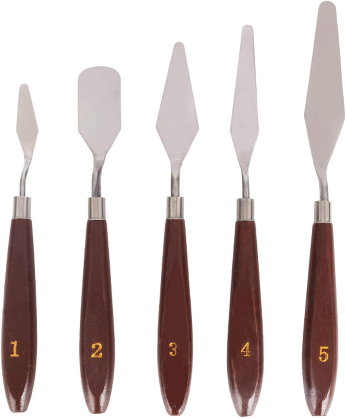 Palette Knife, 5pcs Stainless Steel Pallet Knife Set, Wood Handle Paint Spatula, Painting Knives for Oil, Canvas, Acrylic Painting (5 Piece- Rot) Gocomcom