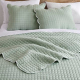 WDCOZY Sage Green Twin Size Quilt Bedding Set, Seafoam Scalloped Farmhouse Country Rustic Lightweight Soft Coverlet for All Season, Cute Cozy Kantha Pick Stitch Bedspread, 1 Pillow Shams WDCOZY