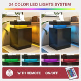 OneBlis LED Nightstands Set of 2, 17 Inches Night Stand Set 2, Modern Bedside Table with LED Lights, High Gloss Surface, End Table with Storage for Bedroom, Black OneBlis