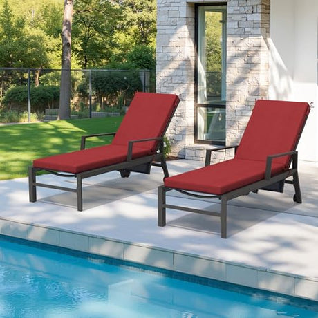 Crestlive Outdoor Chaise Lounge Cushions, Fade Resistant Water Resistant Lounge Chair Cushion, 72''L x 21''W, Set of 2, Chili Crestlive Products