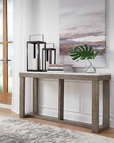 Signature Design by Ashley Loyaska Casual Sofa Table with Marble Top, Brown & White Signature Design by Ashley