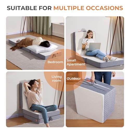 Sweetnight Tri Folding Mattress - 4-inch Single Size Foldable Mattress with a Collapsible and Washable Cover | Medium-Firm with Non-Slip Design | Suitable for RV Travel, Camping, Guest Sweetnight