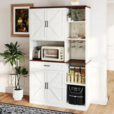 71" Kitchen Pantry Cabinet with Charging Station & LED Light,Freestanding Buffet Storage Cabinets with Adjustable Shelves,Farmhouse Kitchen Hutch with Microwave Stand for Dining Room (White+Brown) Anwick
