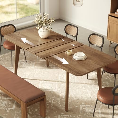 VASAGLE MAEZO Collection - Extendable Dining Table for 4/6/8, Kitchen Table with Tapered Legs, Curved Transitions, for Dining Room, Kitchen, Home Office, Honey Brown UKDT090K01V1 VASAGLE