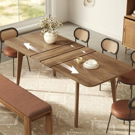 VASAGLE MAEZO Collection - Extendable Dining Table for 4/6/8, Kitchen Table with Tapered Legs, Curved Transitions, for Dining Room, Kitchen, Home Office, Honey Brown UKDT090K01V1 VASAGLE
