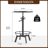 LOKKHAN Industrial Bar Table-33.5-39.4 Inch Tall-Adjustable Bar Height Pub Table-23.7 Inch Swivel Round Metal Top-Easily Adjusts by Crank Handle, Black LOKKHAN