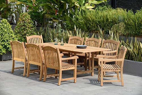Amazonia Newcastle 9-Piece Outdoor Rectangular Dining Table Set | Certified Teak | Ideal for Patio and Indoors, Light Brown Amazonia