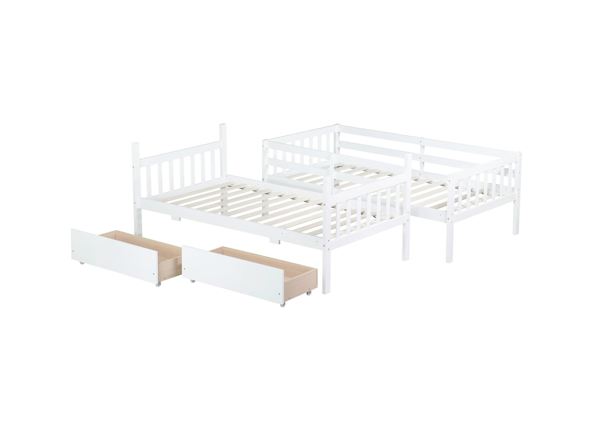 Harper & Bright Designs Twin Over Twin Bunk Bed with 2 Drawers, Convertible into 2 Twin Beds, Twin Bunk Bed with Ladder and Safety Guardrails, White Harper & Bright Designs