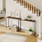 MAHANCRIS Console Table, Narrow Sofa Table, 43.3” Entrance Table with Power Station, Behind Couch Table, Simple Style, for Living Room, Hallway, Entryway, Foyer, Rustic Brown and Black CTHR112E01 MAHANCRIS