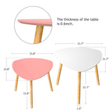 Bambloom Bamboo Nesting Coffee Tables - Small Coffee Table for Living Room, Set of 2 Triangle End Table Modern Side Table for Bedroom Apartment Balcony Yard Small Spaces, (White & Pink) Bambloom