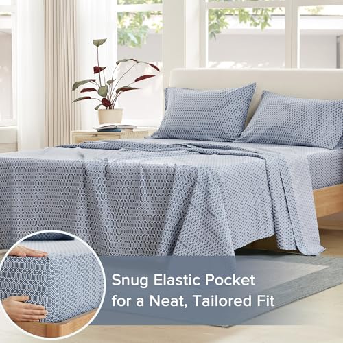 Comfort Spaces 100% Cotton Sheets Twin XL, Breathable, Naturally Cool Cotton Sheets, Soft Cotton Bed Sheets with 14" Elastic Pocket Fits up to 16" Mattress, All Seasons Sheet Set, Diamond Blue 3 Piece Comfort Spaces