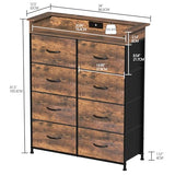 Welfuturer Tall Dresser for Bedroom with Charge Station 8 Drawers Dresser with LED Lights Chest Organizer Units for Hallway Entryway Closets Sturdy Steel Frame Wood Top Easy Pull Handle Rustic Brown Welfuturer