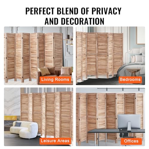 VEVOR Wood Room Divider, 8 Panel Wood Folding Privacy Screen, 66.9 Inches Tall Indoor Louvered Partition Divider, Portable Decoration Screen, for Room Separation, Home, Office, Restaurant & Bedroom VEVOR