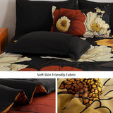 Xruibed Black Floral Comforter Set Queen Size 7 Pieces Bed in a Bag Flower Bedding Sets Lightweight Boho Bed Set with Sheet,Pillowcases&Shams for All Season Xruibed