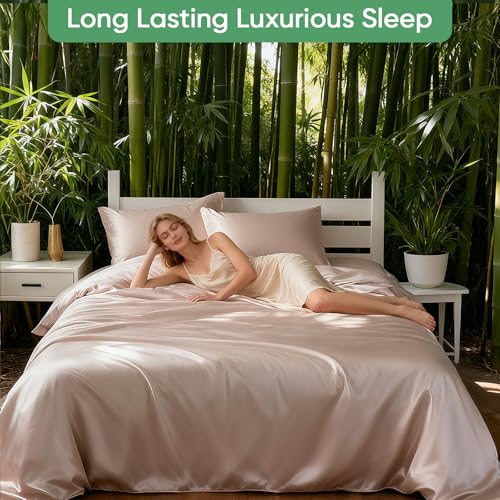 Luxury Organic Tencel & Viscose from Bamboo Cooling Sheet Set,Silky Soft Lyocell Sheets with Deep Pocket, Hypoallergenic & Breathable Bedding with Pillowcases (Sand, King) Pillcase