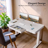 Furmax Electric Standing Desk with Drawer 48 x 24 Inch Adjustable Height Stand up Desk One-piece Board Pre-assembled Home Office Computer Desk with USB Ports, White Furmax