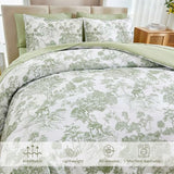 DJY Full Size Comforter Sets, Sage Green 7 Pieces Bed in a Bag Full Botanical Comforters with Sheets Elegant Plants Print Soft Microfiber Reversible Complete Bedding Sets for All Season DJY