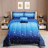 ROWADALO 5 Pieces Blue Gradient Glitter Sparkles Comforter Set Twin Size Galaxy Starry Sky Bedding Sets 5 Pcs Bed In A Bag for Kids Teen Girls Ultra Soft All-Season Girls Comforter Set,DJT-GB5002-Twin ROWADALO