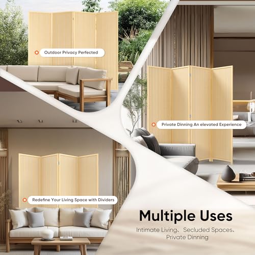 JOSTYLE Room Divider 4 Panel Folding Privacy Screen, Bamboo Room Divider Screen - 6 ft. Tall Wall Divider for Room Separation Freestanding Partition Separators, Beige JOSTYLE