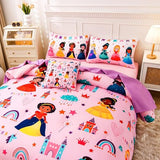 GRAT TIOC 6 Pieces Pink Princess Comforter Set for Girls Twin,Bed in A Bag Princess Bedding Set for Girl Kids (1 Comforter,1 Flat Sheet,1 Fitted Sheet,2 Pillowcases and 1 Cushion Cover) GRAT TIOC