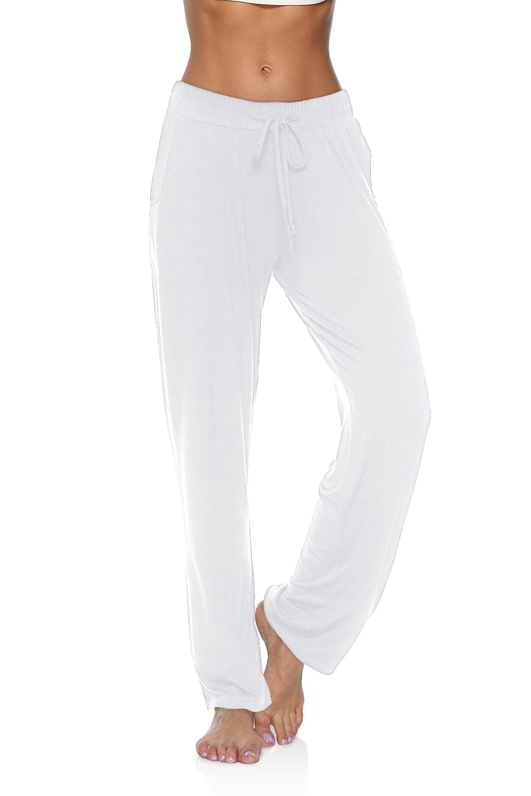 DIBAOLONG Womens Yoga Pants Wide Leg Comfy Drawstring Loose Straight Lounge Running Workout Legging White XS DIBAOLONG