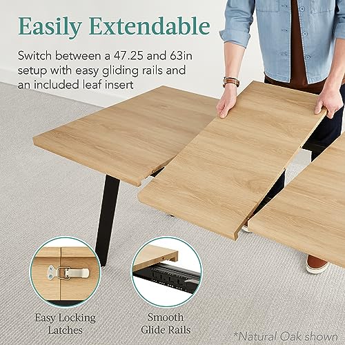 Best Choice Products Extendable Dining Table 47 to 63in Modern Large Expanding Kitchen Table up to 6 People w/Leaf Extension, 2 Locks, 132lb Capacity - Brown Best Choice Products
