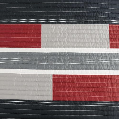 Comfort Spaces Quilt Set Trendy Casual Fun, Vibrant Color Design, Hypoallergenic All Season, Lightweight Coverlet Bedspread Cozy Kids Bedding & Sham Twin/Twin XL Pierre Black/Red Stripe 2 Piece Comfort Spaces