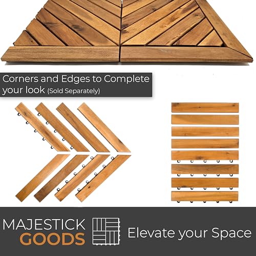Interlocking Deck Tiles 8 Pack Diagonal - Snap Together Wood Flooring | 12 x 12 Acacia Hardwood Outdoor Flooring for Patio | Floor Decking Tile - Balcony Backyard Decor, Outside Wooden Patio Pavers Majestick Goods