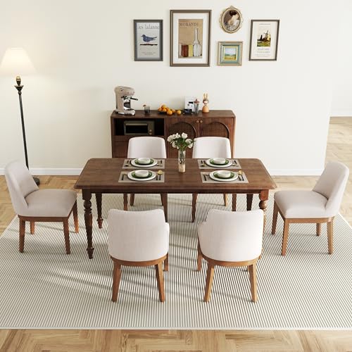 RIVOVA Modern Dining Chairs Set of 6, Comfortable Dining Room Chairs with Back, Linen Fabric Upholstered Kitchen Side Chairs with Wood Legs for Living Room, Beige RIVOVA