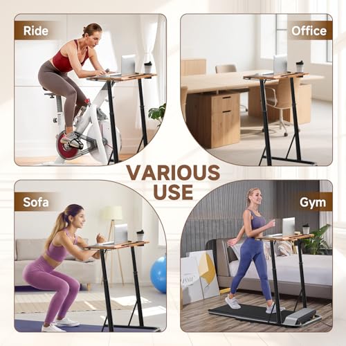 Adjustable Treadmill Walking Pad Desk, for Bike/Cycling Trainer, Workstation Standing Desk, Trainer Stand Table for Indoor, Treadmill Attachment-Exercise While Working or Watching TV, Rustic Brown THAILE
