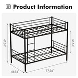NestLude Metal Bunk Bed Twin Over Twin with Ladders & Guardrail, Industrial Beds Frame Heavy Duty 2 in 1, Space-Saving for Bedroom, Dormitory (Black) NestLude