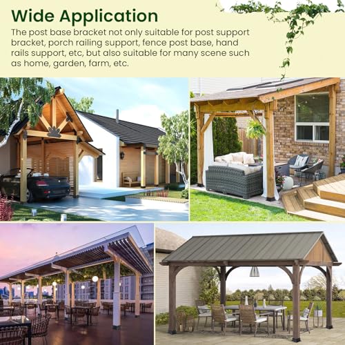 Bazeiona 4x4 Post Base 4Pcs Wood Fence Post Bracket Anchor Base Brackets Deck Post Base for Pergola Railing Mailbox Deck (Inner Size 3.6x3.6) Bazeiona