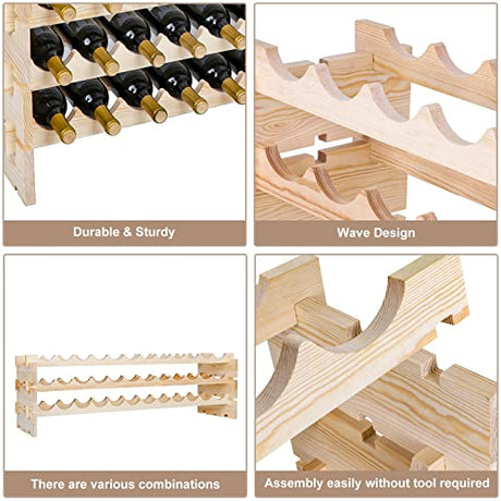 ZenStyle 96 Bottles Wine Rack, 8-Tier Wooden Stackable Wine Cellar Racks, Wine Storage Racks Countertop, Free Standing Wine Bottle Stand Holder Display Shelves ZenStyle