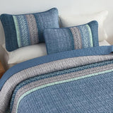 Menghomeus Blue Quilt Set King Size, 3 Pieces Striped Patchwork Quilted Bedding Sets, Soft Lightweight King Bedspreads Coverlets Bedding Set for All Seasons 104"x90" Menghomeus