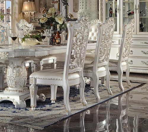 Generic 9-Piece Luxurious Formal Dining Table Set Kitchen Furniture Set Include 1 Extendable Dining Table, 6 Side Chairs and 2 Arm Chairs, Set for 8 Persons (Antique Pearl), Onesize, AH019 Generic