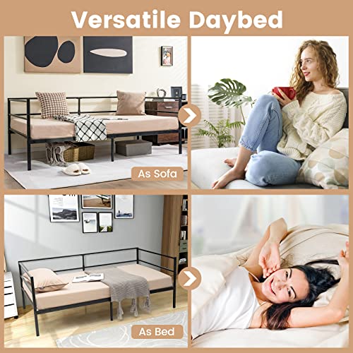 Giantex Metal Twin Daybed Frame, Day Bed with Metal Slat Support & 3-Sided Guardrails, 2-in-1 Space-Saving Sofa Bed for Living Room Guest Room, No Box Spring Needed, Black Giantex