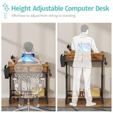 Small Portable Standing Rolling Desk - 32 Inch Adjustable Mobile Stand Up Teacher Desks with 2 Fabric Drawers on Wheels, Couch Sofa Side Laptop Table with Storage for Bedroom Home Office, Rustic Brown WINAZ
