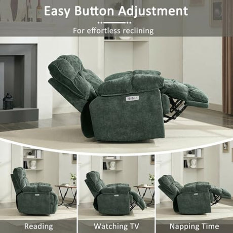 Pationate Oversized Recliner Chair, Overstuffed Swivel Rocker with Extra Wide Seat & Breathable Fabric for Living Room (Power, Green) Pationate