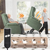 cinkehome Large Power Lift Recliner Chair for Elderly with Extended Footrest, Deep Seat Electric Lift Chairs, Easy Remote, Cup Holders, Side Pocket, Soft Snowflake Fleece, Green