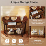Giantex 2-Tier Console Table, 36" Retro Entryway Table with Storage Drawer & Elegant Legs, Narrow Wooden Sofa Table with Open Shelf for Living Room, Foyer, Hallway, Bedroom, Entrance (Brown) Giantex