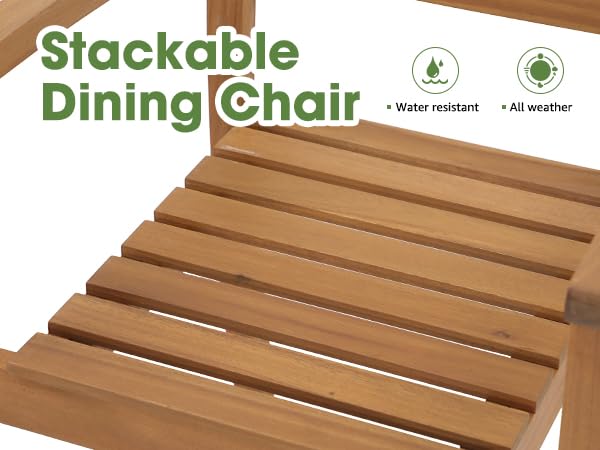 OC Orange-Casual 7 Piece Patio Dining Set, Outdoor Acacia Wood Furniture Set, Extendable Rectangular Table and 6 Stackable Chairs w/Removeable Fabric Cushion, FSC Certified, Light Grey Cushion OC Orange-Casual