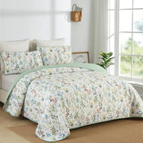 Anibedding Floral Quilt Set Twin Size,2 Pieces Flower Parrten Bedspread Coverlet,Garden Style Soft Lightweight Micorfiber Bedding Set with 1 Pillowcases for All Seaaon(68"×86",Green) Anibedding