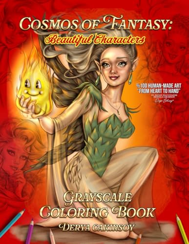 Cosmos of Fantasy: Beautiful Characters Grayscale Coloring Book WoodArtSupply