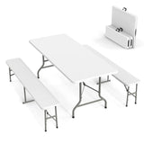 VINGLI Picnic Table Set with 2 Benches, 6 Feet Camping Table Chair Set,3-Piece Folding Furniture for Indoor or Outdoor Use, Smooth Tabletop, White VINGLI