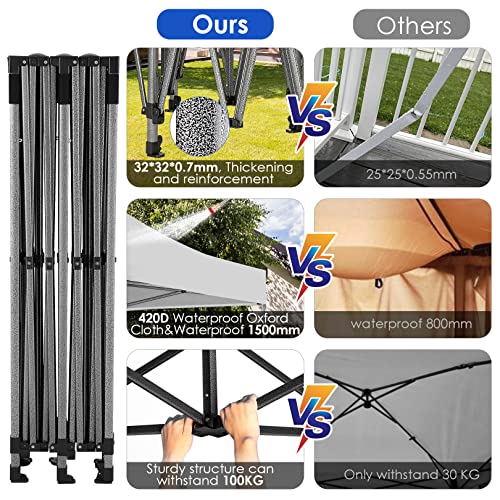 COBIZI 10x20 Canopy with Sidewalls, Heavy duty Party Tent Pop up carpas para fiestas, Tents for Parties, wedding, Outdoor Ez up Foldable Portable Canopy Tent with Wheeled Bag, White(Windproof Upgrade) COBIZI