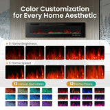 PHI VILLA 72" Electric Fireplace Wall Mounted & Recessed, 3.19" Ultra-Thin Linear Fireplace Electric Heater with Remote Control & Touch Screen, 750/1500W, Low Noise, Timer PHI VILLA