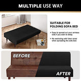 PrinceDeco Stretch Armless Futon Cover Futon Slipcover Full Queen Size Futon Couch Sofa Cover Bed Cover Furniture Protector with Elastic Bottom, Checked Pattern Jacquard, Black PrinceDeco