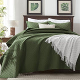 SunStyle Home Quilt Set Twin Olive Green Lightweight Comforter Bedspread Soft Reversible Coverlet for All Season 2pcs Army Green Durable Diamond Quilted Bedding Set (1 Quilt 1 Pillow Sham)(68"x86") SunStyle Home