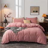 Janlive Washed Cotton Duvet Cover Twin Ultra Soft 100% Cotton Solid Color Rose Duvet Cover Set with Zipper Closure -2 Pieces Pink Bean Paste Twin Janlive